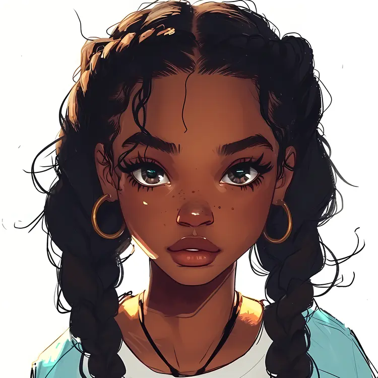 Girl with Braids and Hoop Earrings
