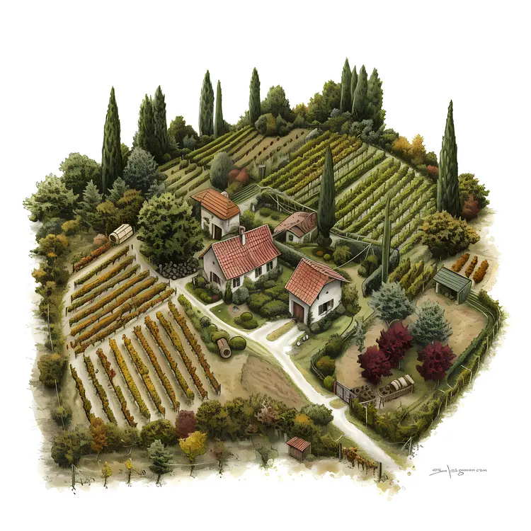 Picturesque Farm with Vineyard and Houses