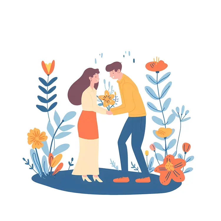 Romantic Couple with Flowers