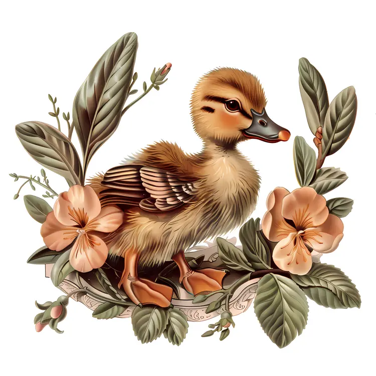 Duckling with Pink Flowers