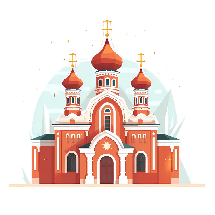 Red Church with Golden Domes