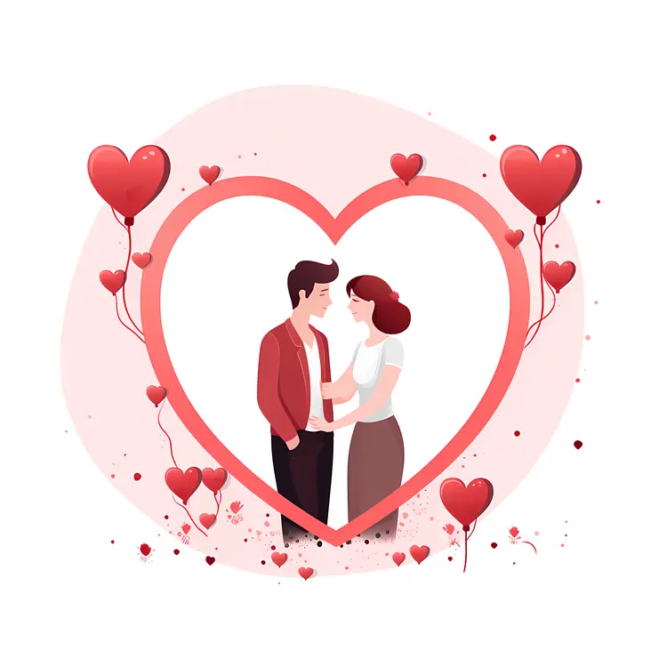 Romantic Couple Illustration with Heart Balloons