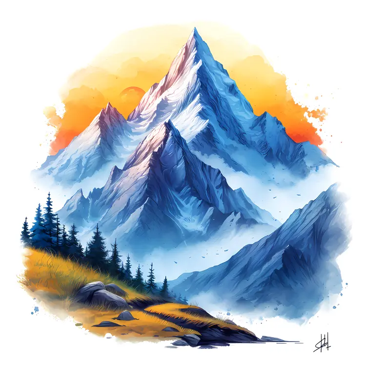 Snowy Mountain in Sunset