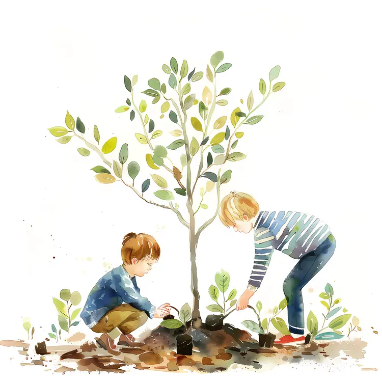 Boys Planting a Tree