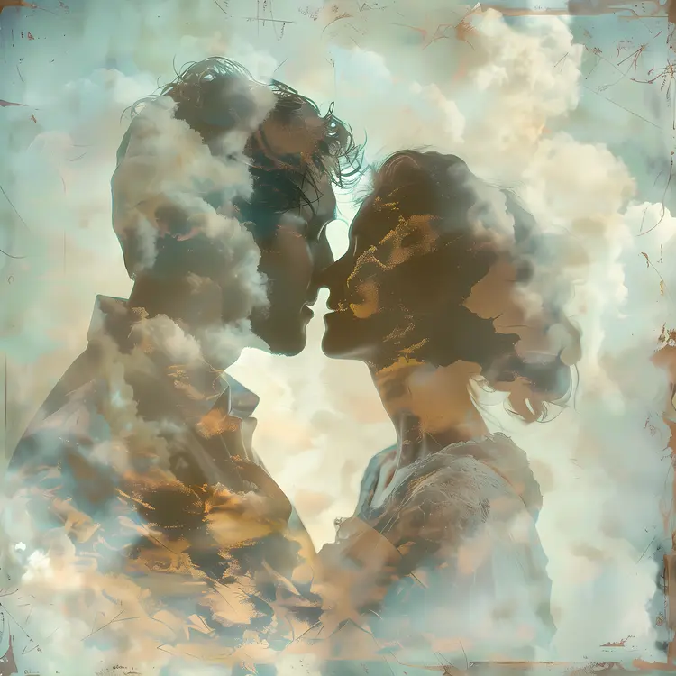 Dreamy Kissing Couple in Clouds