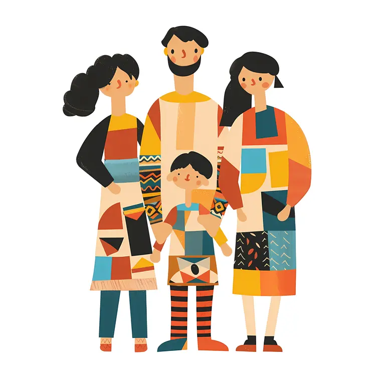 Colorful Patchwork Family Illustration
