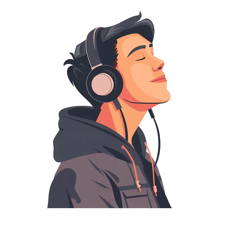 Man in Hoodie Enjoying Music