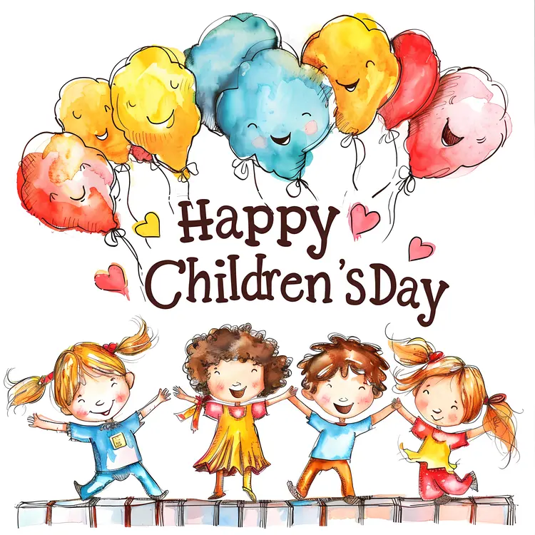 Happy Children's Day with Kids and Balloons