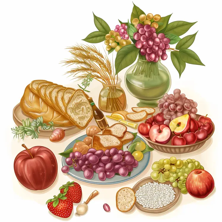 Fresh Fruits and Bread Illustration