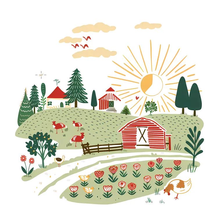 Sunny farm landscape