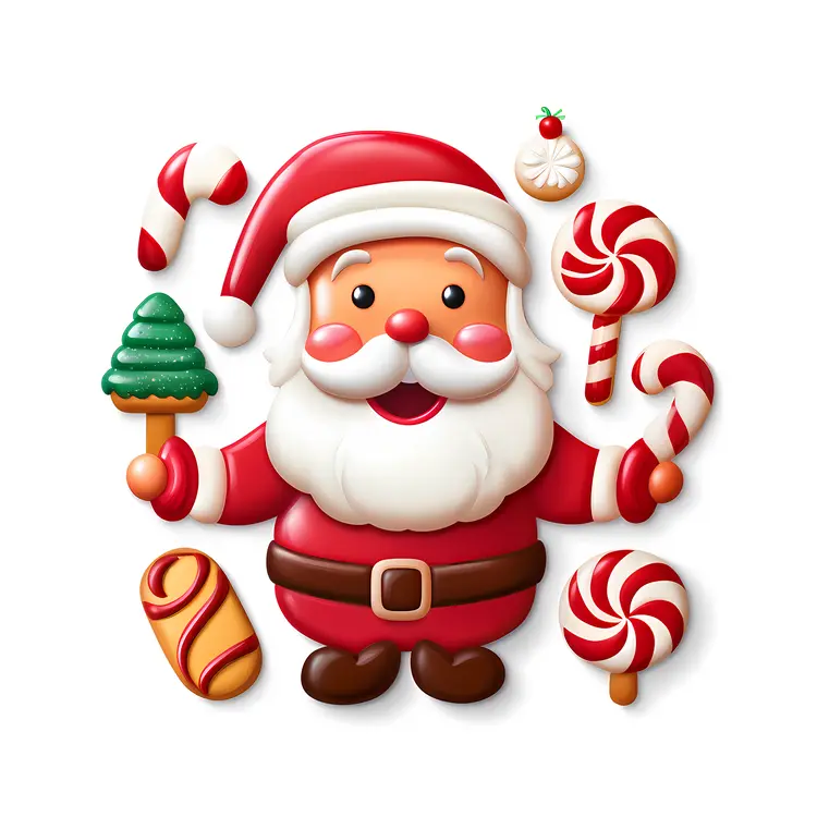 Santa Claus with Candy and Tree