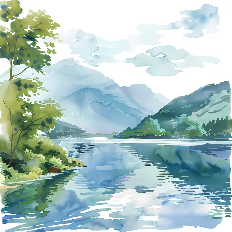 Watercolor Mountain Lake