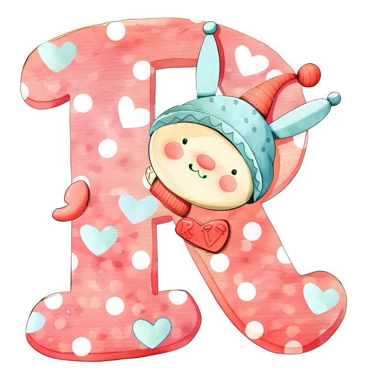 Adorable Letter R with Character and Polka Dots