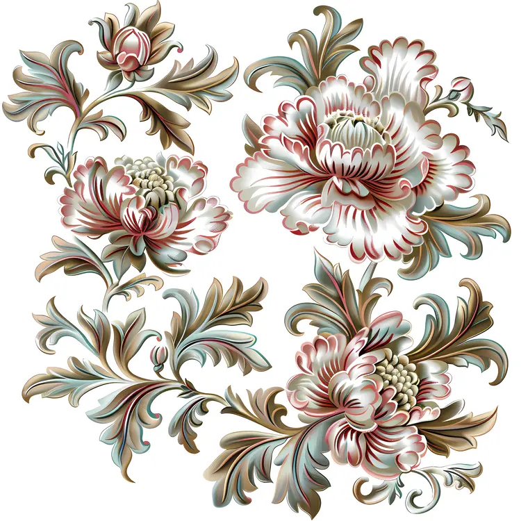 Intricate Floral Pattern with Red and Green Flowers