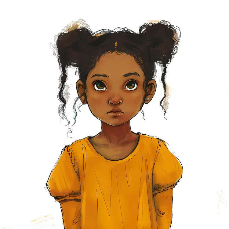 Cute Girl in Yellow Dress with Pigtails