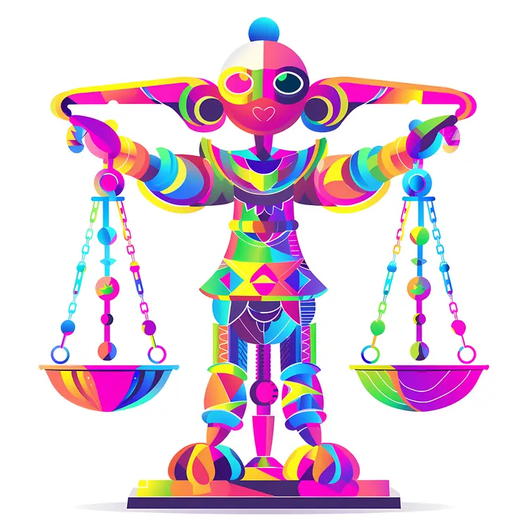 Colorful Robot Holding Scales