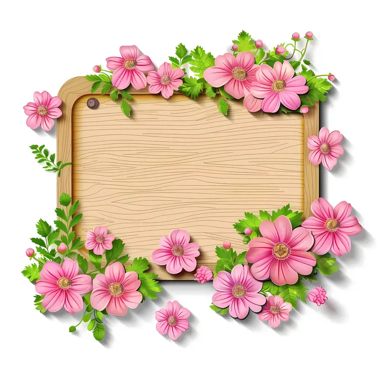 Rustic Wooden Sign with Pink Flowers