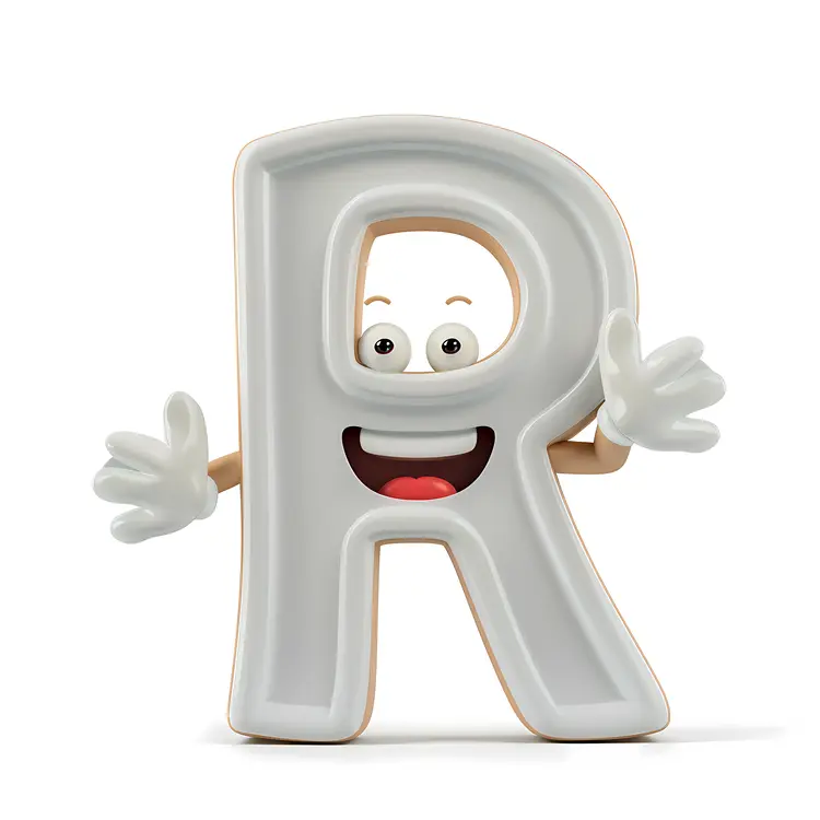 Happy White Letter R Cartoon Character