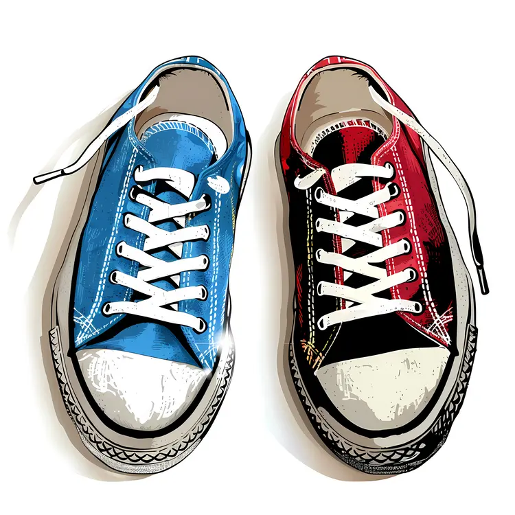 Red and Blue Sneakers with White Laces