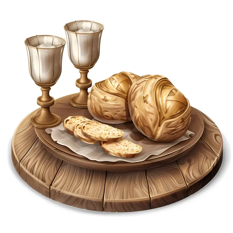 Bread and Chalices on a Wooden Table