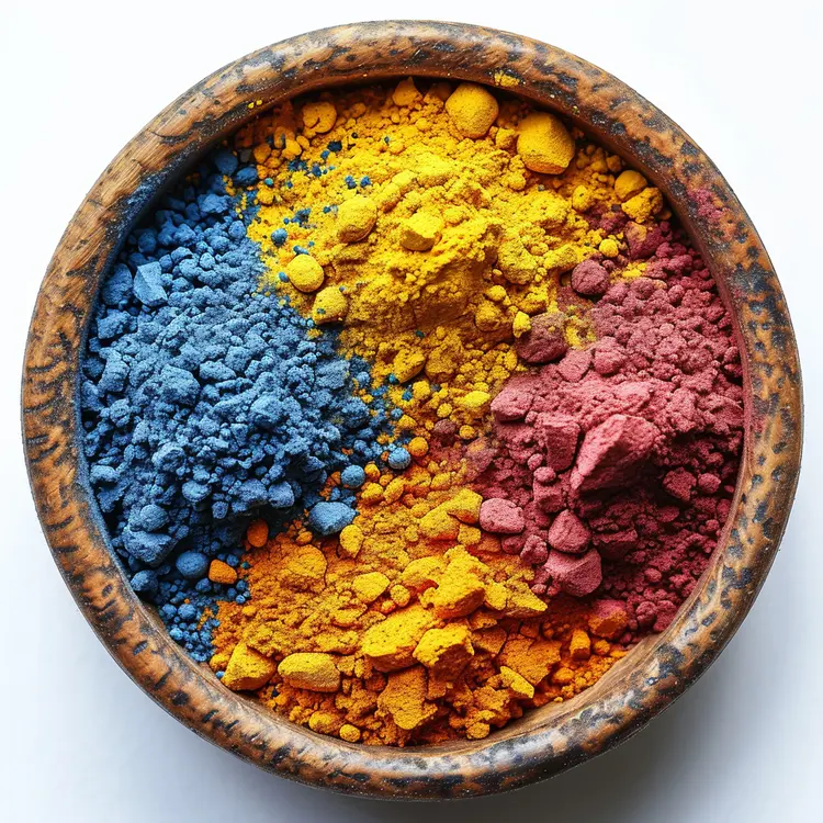 Colorful Powders in a Wooden Bowl
