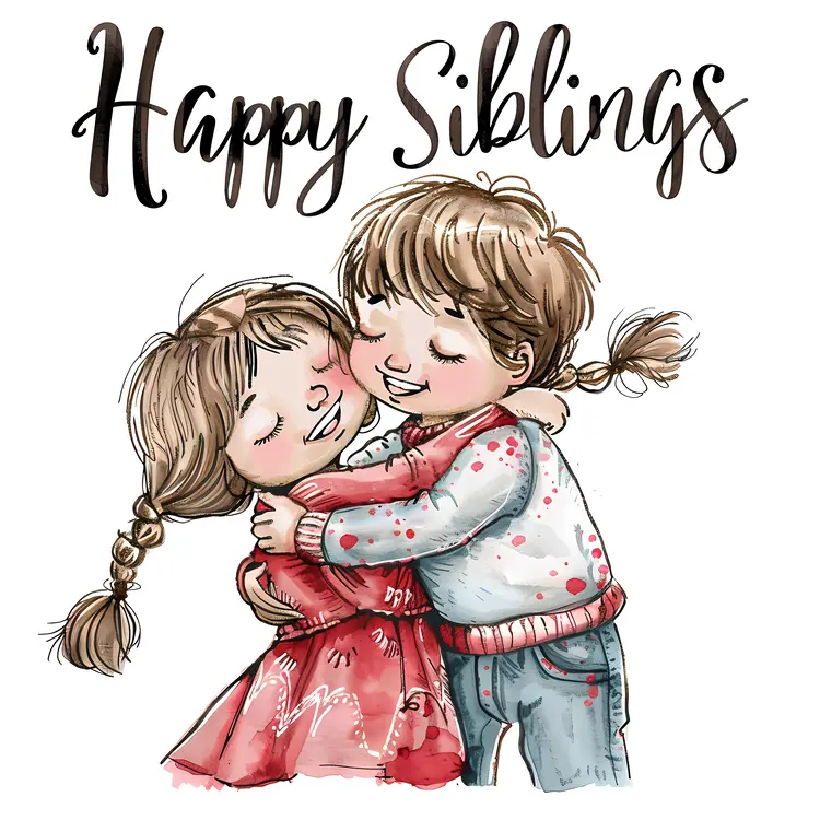 Happy Siblings Day with Hugging Children Illustration