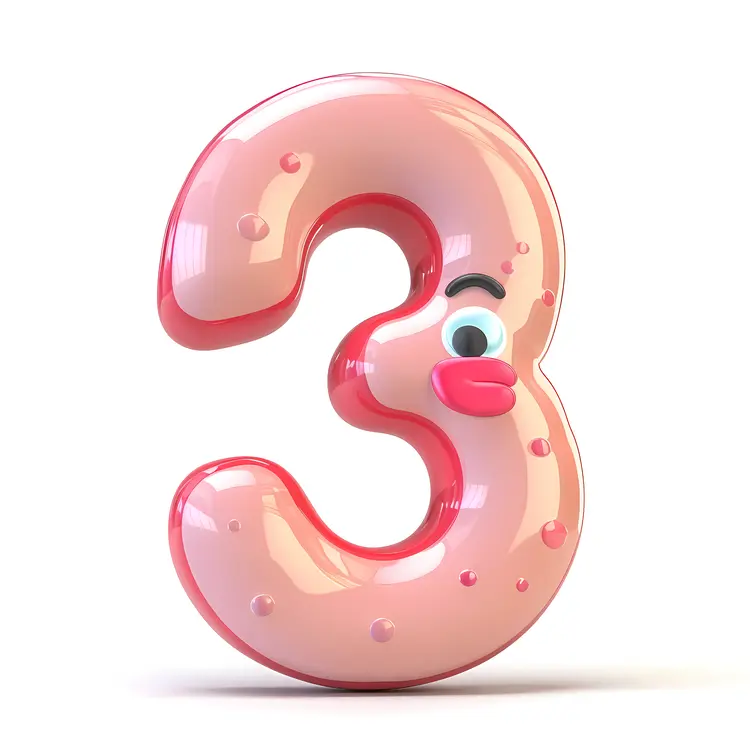 Cute Pink Number 3 Cartoon Character