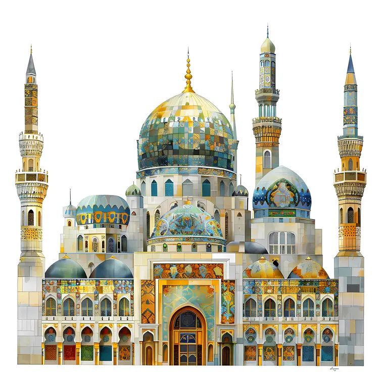 Colorful Mosque with Minarets and Dome