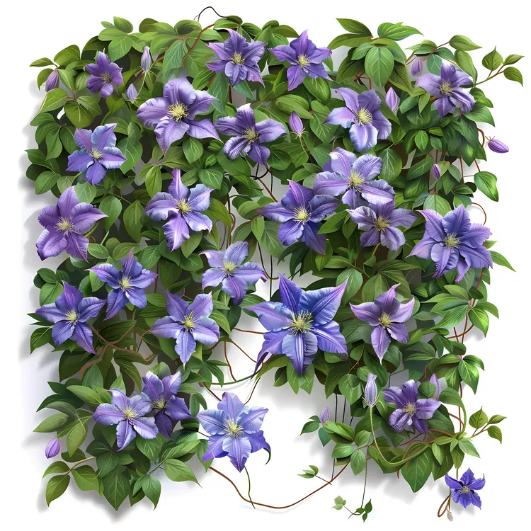 Purple Flowers and Vines Illustration