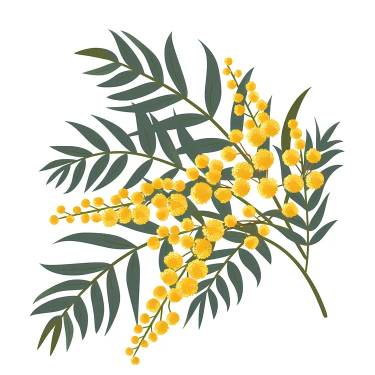 Botanical Illustration of Yellow Flowers with Green Leaves