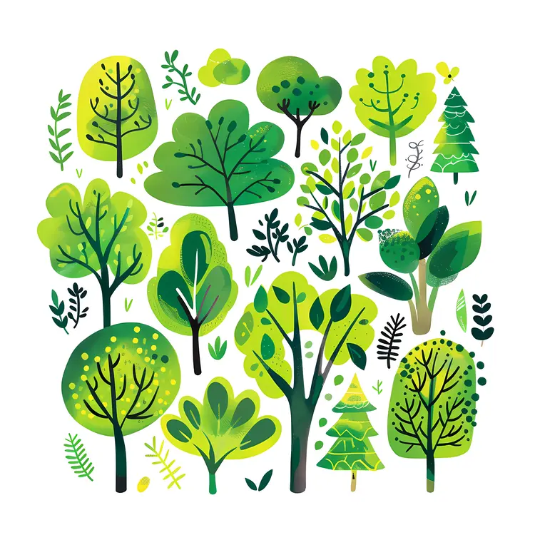 Various Trees in Green Illustration