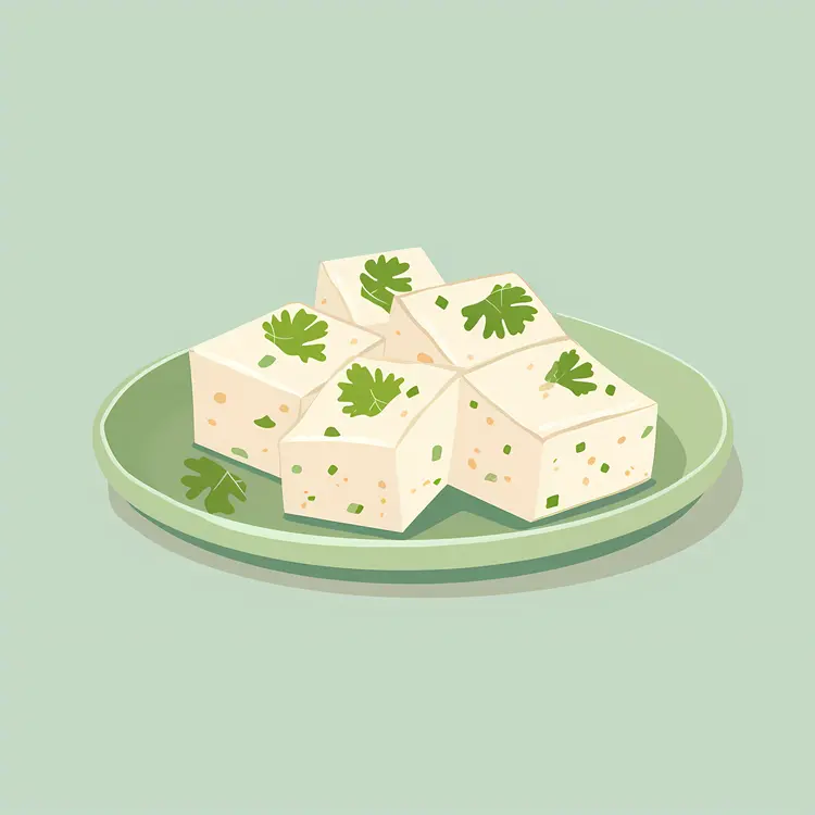 Tofu Cubes with Herbs on Plate