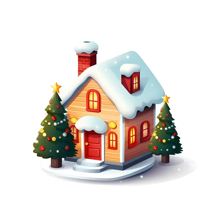 Snowy House with Christmas Trees