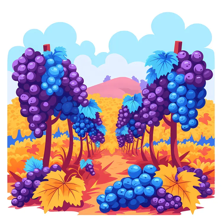 Vibrant Vineyard with Purple Grapes