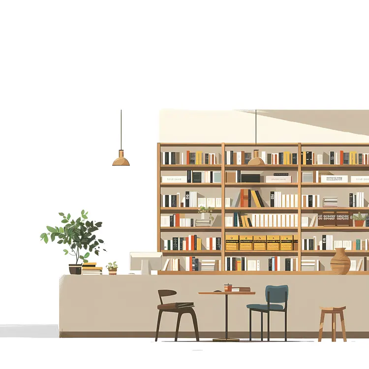 Bookshelves with Tables and Chairs