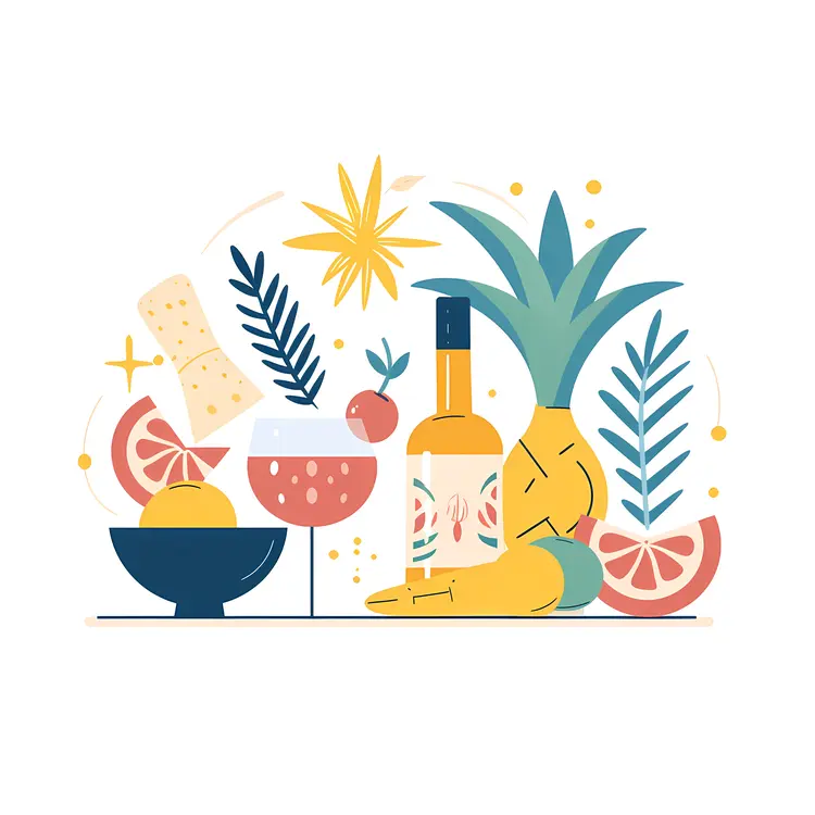 Wine and Fruits with Pineapple and Grapefruit