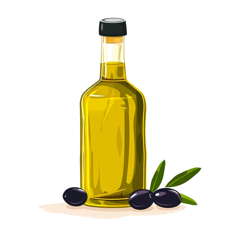 Olive Oil Bottle with Black Olives and Leaves