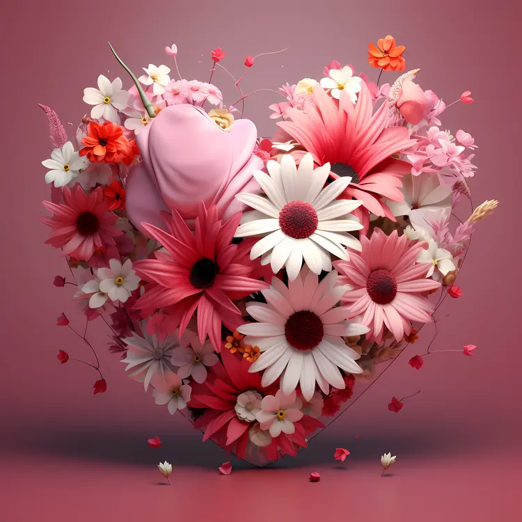 Heart-shaped Flower Arrangement with Pink and White Daisies