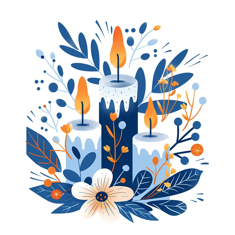 Blue and Orange Candles with Floral Decor