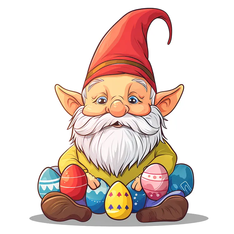 Cute Gnome with Colorful Easter Eggs