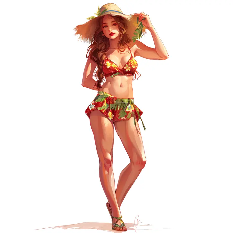 Woman in Floral Bikini