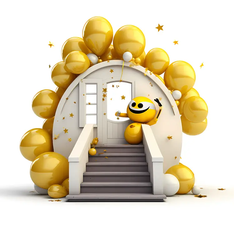 Golden Door with Balloons and Stairs