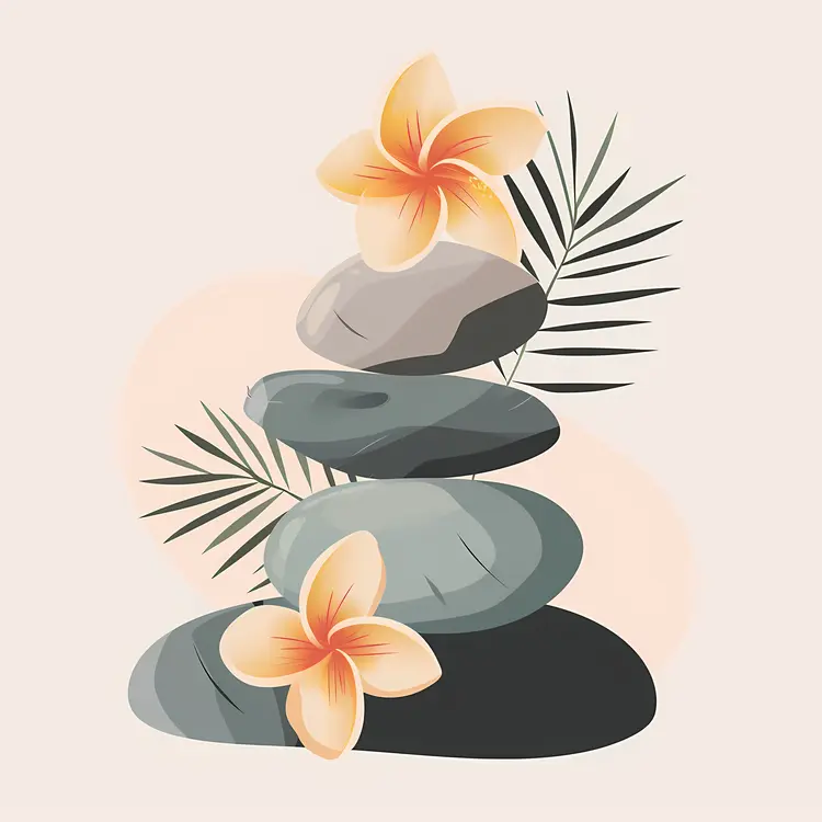 Zen Stacked Stones with Colorful Flowers