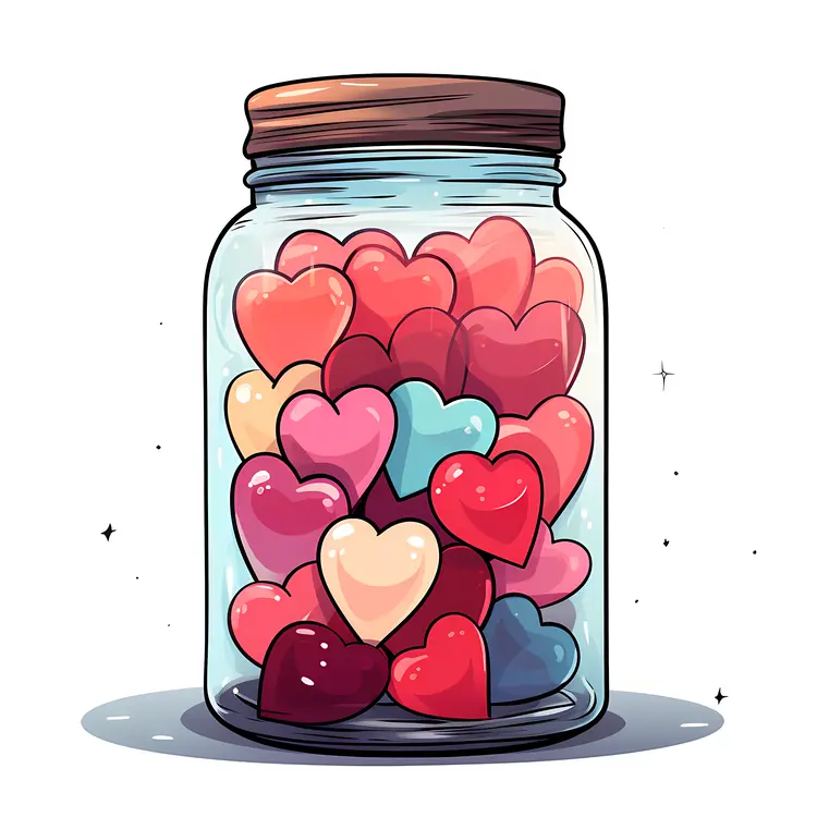 Jar of Colorful Hearts