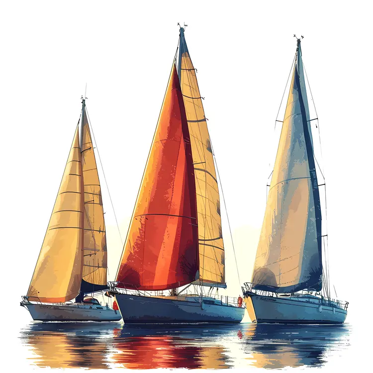 Three Sailboats with Colorful Sails
