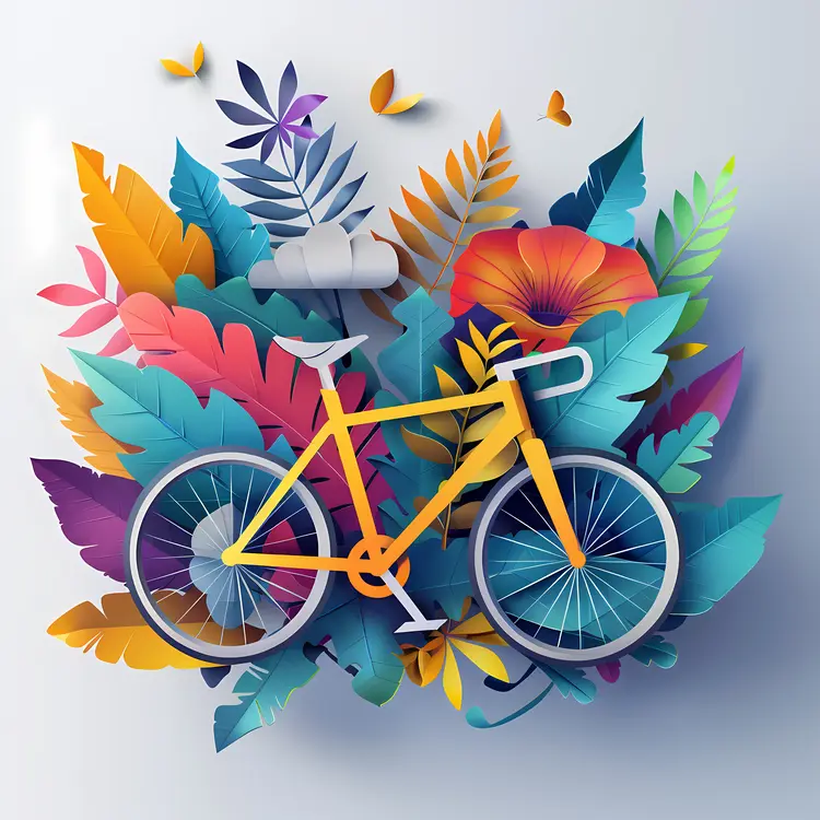 Floral Bicycle Art with Colorful Leaves
