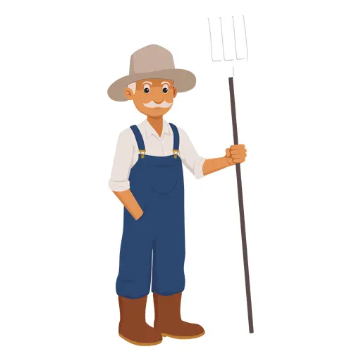 Farmer Holding a Pitchfork in Blue Overalls