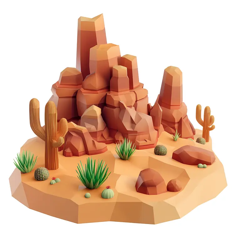 Desert Landscape with Cactus and Rocks