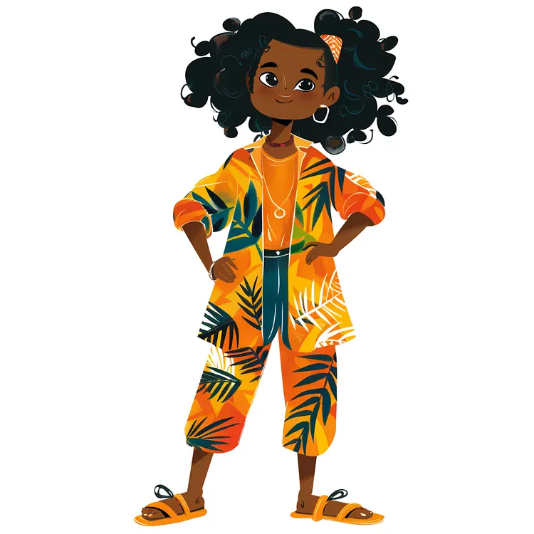 Confident Girl in Tropical Outfit