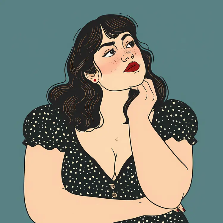 Thoughtful Woman in Polka Dot Dress